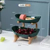 Plates Old Style 1/2/3 Tiers Living Room Home Plastic Fruit Plate With Wood Holder Snack Creative Modern Dried Basket Candy Dish