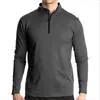 Men's T Shirts European And American Long-sleeved Quick-drying Sports Running Pullover Half Zipper Solid Color Breathable T-shirt