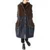 Damesvesten Wintercoat Winter Vintage gewassen denim splitsing lamsvlees jas capon met capuchon vest parkas vrouwen los grote maat lange jas t926