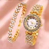 Avanços de pulseira Bracelete Women observa o cinto de aço Love Love Rhinestone Quartz Relógio para 2023 Iced Out Montre Femme