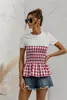 Women's T Shirts Summer Women T-Shirts Plaid Color Patchwork Short Sleeve Female Blouse 5 Colors Tunic 2023 Spring Autumn Casual Tee C2490