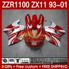 OEM Ganzkörper für KAWASAKI NINJA ZX-11 R ZZR-1100 ZX-11R ZX11R 93 94 95 96 01 165No.60 ZZR 1100 CC ZX11 ZX 11 R 11R ZZR1100 1997 1998 1999 2000 2001 Verkleidungsset rot schwarz schwarz