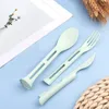 Dinnerware Sets 3pcs Nordic Wheat Straw Knife Fork Spoon Set Three-in-one Portable Tableware Western For Children Kitchen Accessories