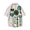 Mäns casual skjortor 2023 Sommaren Mänkläder Geometri Flowers Print Lattice Short Sleeve Beach Hawaii Street Fashion Fresh Cool Tops