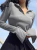 女性のTシャツ2023秋の弾性Tシャツ女性セクシーなスリムなトップトップリブ長い長袖Oネックトップ韓国スタイルのカジュアルファッションファム