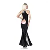 Casual Dresses Plus Size S-7XL Novelty Cut Out Sleeveless Mermaid Dress Glitter Long Trumpet Sexy Ladies Hollow Exposed Back Vestido