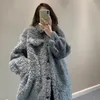 Women's Fur Women Fluffy Warm Plus Size Coat Casual Loose Lamb Wool Jacket Fashion Vintage Outerwear 2023 Winter Long Gray Faux