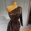 Dams aftonklänning glitter paljett en axel långärmad elegant formell parti prom klänningar sjöjungfru 2023 speciella tillfällen klänningar