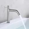 Bathroom Sink Faucets Silver Stainless Steel Deck Mounted Basin Faucet Brushed Single Cold Tap Kitchen Washbasin Water