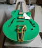 6 Strings Green Semi Hollow Electric Guitar with Big Tremolo Rosewood Fretboard Flame maple Veneer Customizable