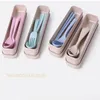 Flatware Sets Solid Scoop Fork Chopsticks Set Grade Wheat Straw Environmental Dinnerware Japanese Dinner Tools With Box 3pcs