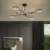 Lampadari Lampadario a LED Telecomando per soggiorno Studio Camera da letto Cucina Casa Anello ramificato nero Lampada da soffitto Apparecchi di illuminazione