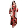 Etnische kleding Dubai Jalabiya Maxi -jurk v Halsvrouwen Gedrukte mode Moslim Arabisch Morroco Kaftan Midden -Oosten Koeweit Loose Robe Pary Eid