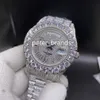 Prong Set Diamond Men's Watch Full Iced Wristwatch Silver Rostfritt st￥l Case Diamond Strap 43mm Automatiska m￤n Watches235q