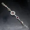 Pulseras de eslabones Sedimento marino Báltico Ámbar Rojo Granate Plata Color Encantos Enlaces para mujeres 7.75 pulgadas HD841