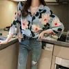 Women's Blouses Vintage Chiffon Print Shirts Womens 2023 Summer Korean Thin Half Sleeve And Tops Harajuku Floral Sun-Proof Clothing