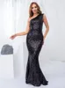 Party Dresses One Shoulder Sleeveless Sequin Cocktail Gown Sparkle Black Mermaid Bodycon Long Formal Women Elegant Spring 2023