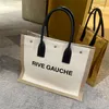 Trend kadın çanta rive gauche tote çanta 48cm moda keten çanta tasarımcısı omuz omuz büyük plaj alışveriş çantaları mektup s tuval seyahat