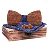 Bow Ties Womail 2023 Adjustable Strap Wooden Tie Unique Men's Fits All Shirts Handkerchief Set