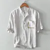 Men's Casual Shirts Linen Summer Design Stand Collar Solid Men Brand Breathable Shirt For Short Sleeve Gray Male Chemise