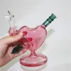 6 inch Red Love Heart Glass Bong Water Hookah Smoking Pipe Percolator Dab Rigs with glass slide bowl piece