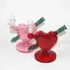 Hosahs hjärtform Glas bongrosa färg Dab Oil Rigs Bubbler Mini Glass Vattenrör med 14 mm Slide Bowl Piece