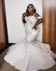 Plus Size 2023 Mermaid Wedding Dresses Sleeveless Sparkly Bridal Gown Beading Sweep Train Vestido De Novia