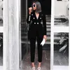 Women's Tracksuits Ocstrade Summer Sets For Women 2023 Black V Neck Long Sleeve Sexy 2 Piece Set Outfits High Quality Two Suit