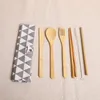 Wooden Dinnerware Set Bamboo Teaspoon Fork Soup Knife Catering Cutlery Set with Cloth Bag Kitchen Cooking Tools SN591