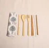 Wooden Dinnerware Set Bamboo Teaspoon Fork Soup Knife Catering Cutlery Set with Cloth Bag Kitchen Cooking Tools SN591