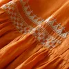 Sukienki swobodne 2023 Summer vintage bawełniany lniany sukienka dla kobiet z krótkim rękawem koszulka z pojedynczym haftem luźne hafty vestidos