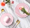 Plates Creative Ceramic Plate Pink Wave Point Simple Flat Western Steak Girl Heart Set Oregelbundet Golden