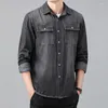 Camisas casuais masculinas 2023 jeans masculina camisa de manga longa primavera e outono top lixo plus size botão azul blouse5xl 6xl 7xl 8xl