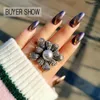 Wedding Rings Leeker Vintage Gray Pearl Big Flower For Women Antique Silver Color Vrouw Retro Statement Sieraden ZD1 LK8