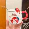 Canecas fofas de cartoon morango caneca cerâmica leite xícara de chá de chá criativo café da manhã bebida de café