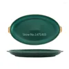 Dinnerware Sets Light Luxury Emerald Phnom Penh Ceramic Tableware Creative Embossed Western Dinner Plate Dishes Spoon Microwave Household