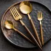 Conjuntos de utensílios de jantar 30pcs Conjunto de ouro de madeira de aço inoxidável Faca de faca de talheres de talheres de mesa de mesa de talheres de talheres