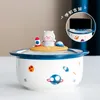 Bowls Creative Cartoon Instant Noodle Bowl Dining Room Ceramic Fruit Salad Fast With Mobile Phone Holder Kitchen Tableware