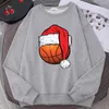 Men's Hoodies Christmas Basketball Ball Santa Hat Funny Mens Long Sleeves Creative Hip Hop Fleece Hoodie Casual O-Neck All-math Man