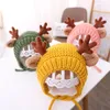 Cappelli Cute Deer Elk Antlers Cappello per bambini Inverno caldo peluche Scalda orecchie lavorato a maglia Bambini Cofano Ragazzi Ragazze Berretto Beanie Natale 1-4T