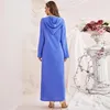 Ethnic Clothing Wepbel Djellaba Eid Abaya Ramadan Maxi Dress Women Blue Gold Tube Rhinestone With Hood Islamic Turkey Kaftan Robe