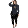 Fashion Women Tracksuits Designer 2023 New Casual Printed Side Slit Machine Eye Bandage Round Neck Sports Suit 6 Colours