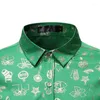 Erkekler Sıradan Gömlek Erkek Yeşil Çiçek Baskı Elbise İnce Uygun Uzun Kollu Noel Gömlek Erkekler Parti Düğün Smokin Kimya Homme XL