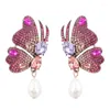 Dangle Earrings Find Me Fashion Colorful Rhinestone Butterfly For Women Imitation Pearl Drop Party Jewelry Accessories