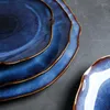 Piastre giapponese piatto in ceramica piatto profondo blu irregolare piatto piatto domestico