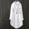 Women's Blouses Women White Shirt Cotton Casual Wear Button Up Turn Down Collar Long Sleeve Blouse Embroidery Feminina