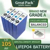 Rechargeable 8PCS 3.2V 105Ah Cellule de batterie au lithium-ion à cycle profond LiFePO4 100% Pleine capacité New Grade A Solar Power Bank