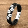 Charm Bracelets Classic Style Men's Genuine Leather Bracelet Gold Color Stainless Steel Accessory Fashion Jewelry Bangles For Man