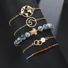Bracelets à maillons mode fausse pierre perlée 5 pièces/ensemble Bracelet alliage carte ronde vagues animaux moléculaires femmes Bracelet créatif