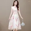 Ropa étnica verano Floral Qipao Womem manga corta elegante vestido chino Delgado Oriental tradicional moderno mejorar Vintage Cheongsam